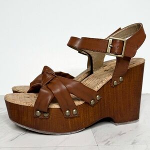Korks Kork Ease Dawson Platform Wedge Brown Faux Leather Sandal 9M